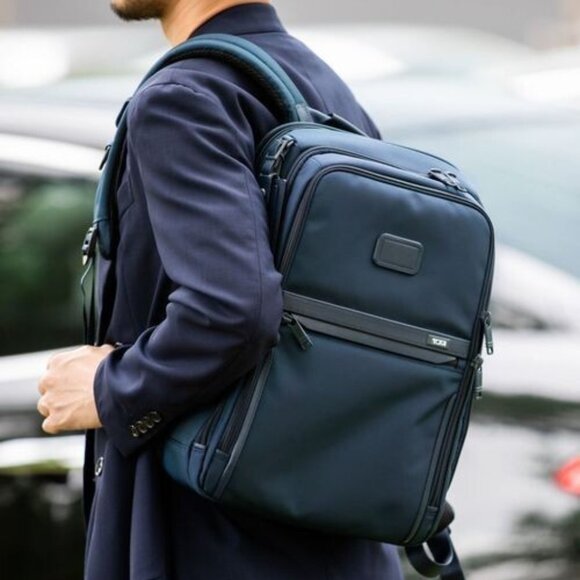 TUMI women’s Alpha 3 Slim black with blue stripe Backpack - Picture 10 of 10